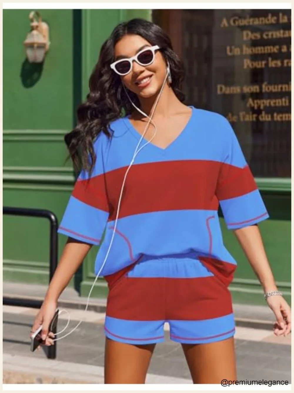Women's Oversized Striped Lounge Short Sleeve Set with Pockets Two Piece